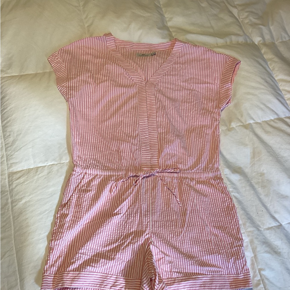 Pink Striped Short Sleeve Romper